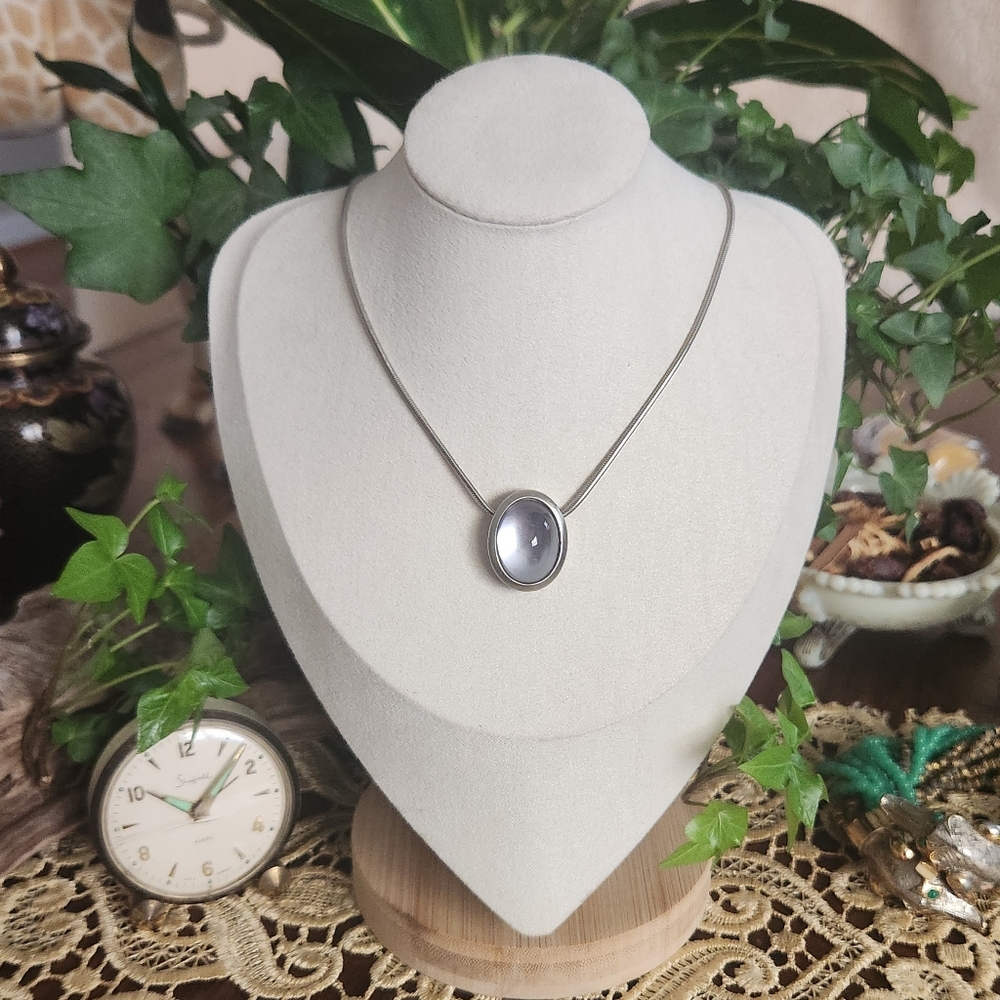 Nine West Silver and Blue Statement Necklace Oval Accent